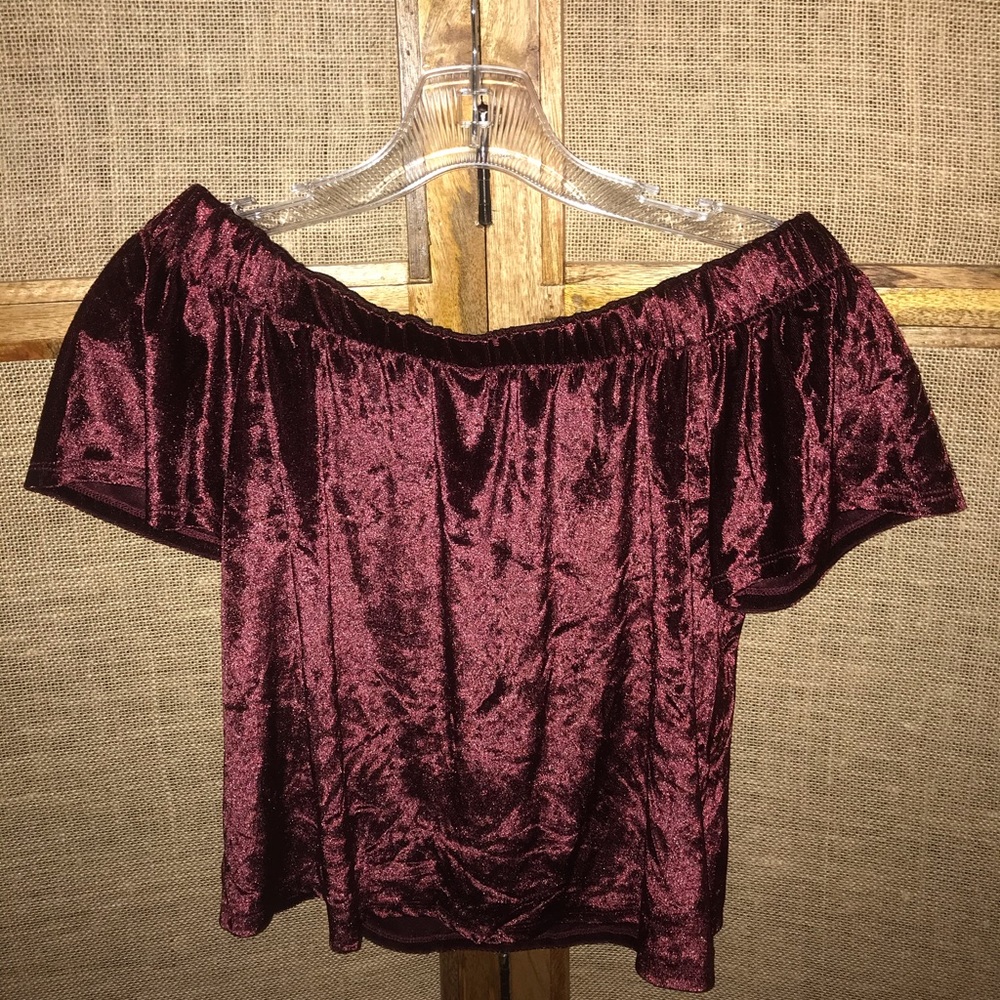 Maroon suede off the shoulder top